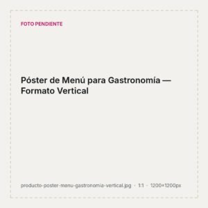Póster de menú vertical impreso para restorán con tipografía clara y fondo oscuro
